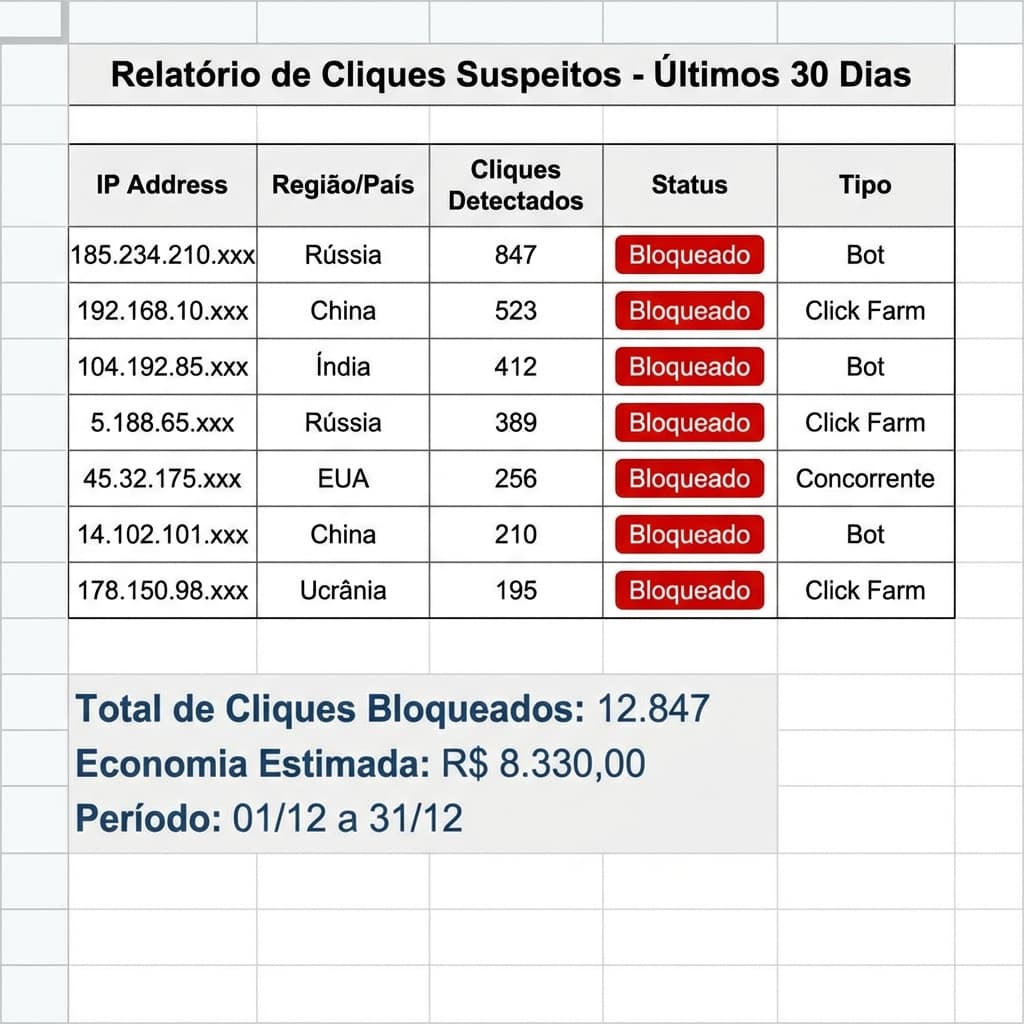 Relatório de cliques suspeitos detectados e bloqueados